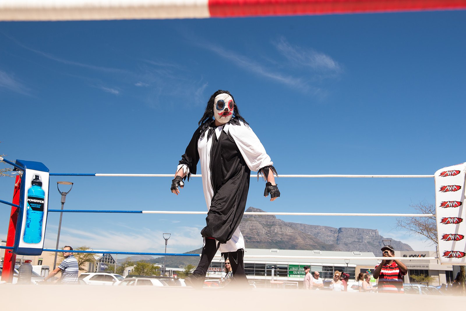 Costumed wrestler in photography by Jac Kritzinger